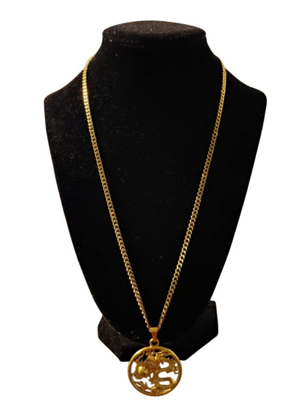 Gold Dragon Pendant Cuban Chain Necklace Mens Stainless Steel 50cm 3.5mm